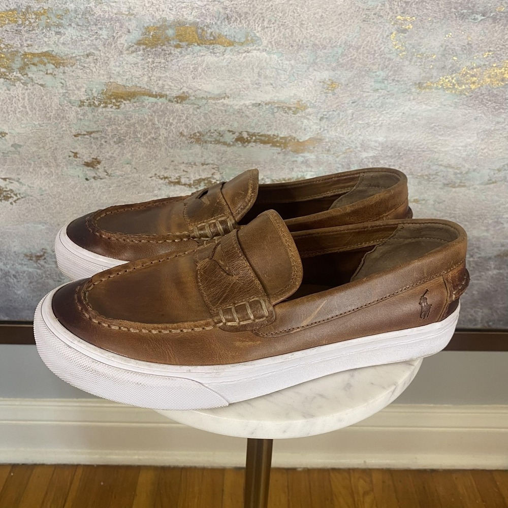 Polo Ralph Lauren Keaton-Penny Shoes Mens Size 8.5 Brown Leather Slip On Casual